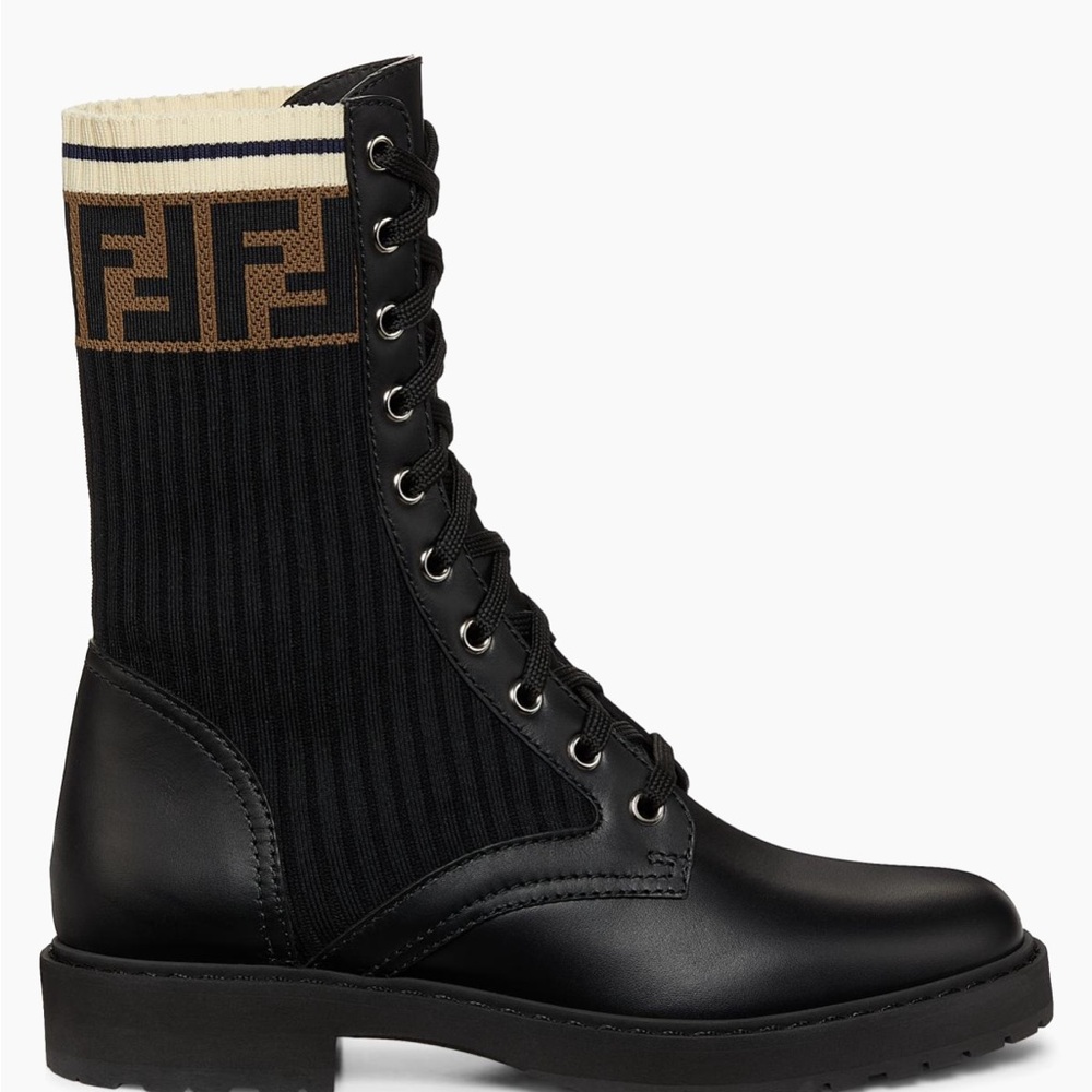 Fendi Black and Brown Lace-Up Boots